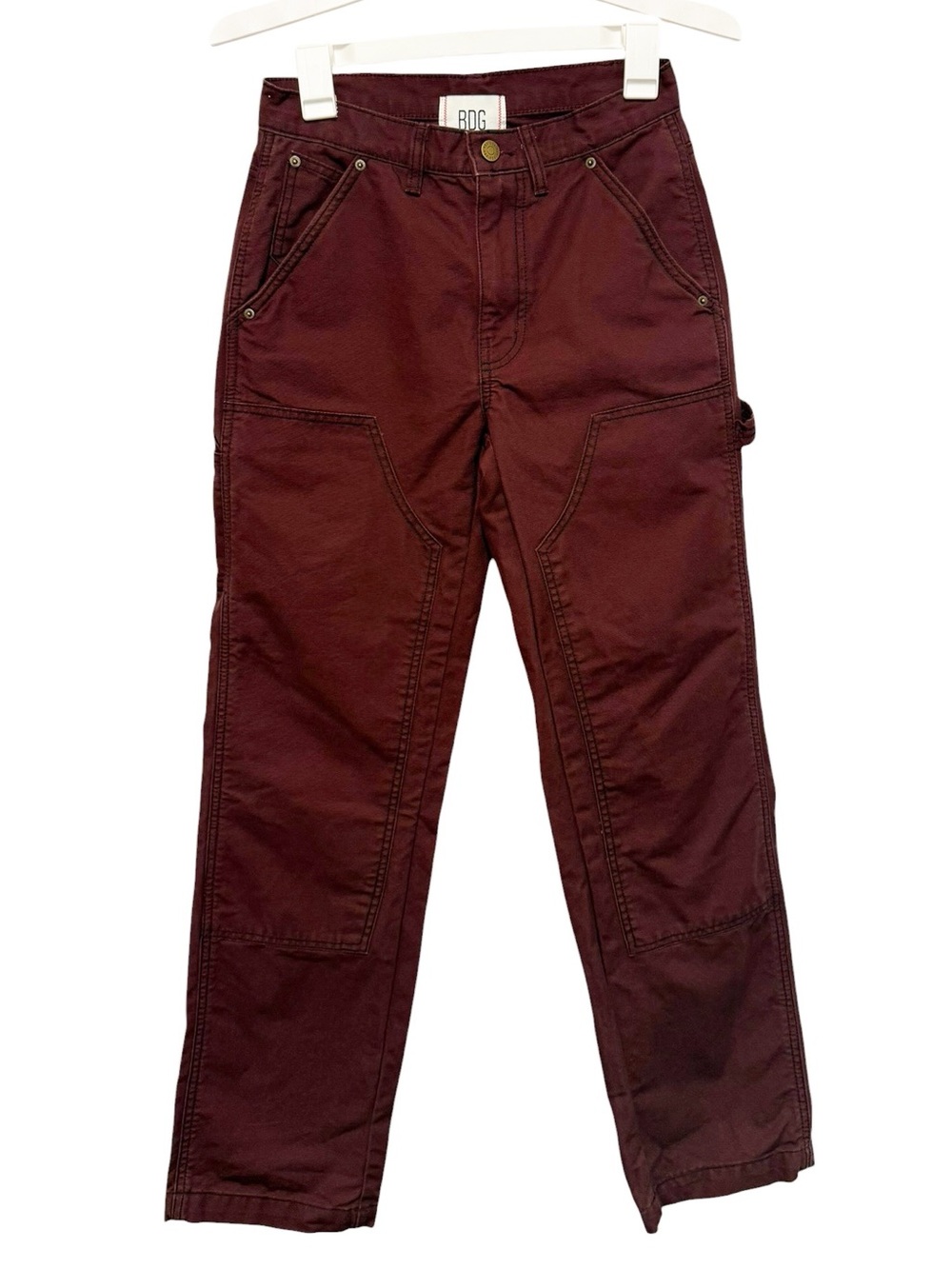 BDG Burgundy Carpenter Pants Size 25 Double Knee Workwear Utility Skater Granola
